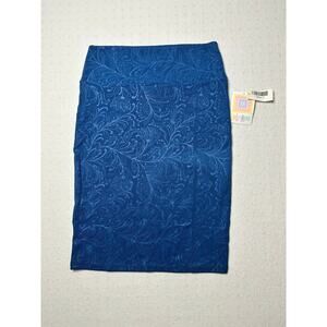 LuLaRoe Cassie Pencil Skirt Blue Textured Floral Stretch Women’s Small